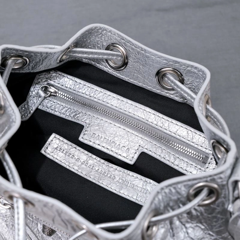 StreetReady Balenciaga Le Cagole Heart-Mirror Bucket Bag in Crackling Lambskin 75359