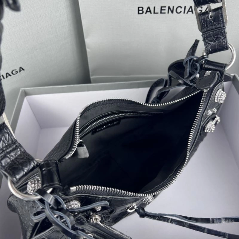SoftTouch Balenciaga Le Cagole Large Black Crocodile Shoulder Bag with Diamonds 78798