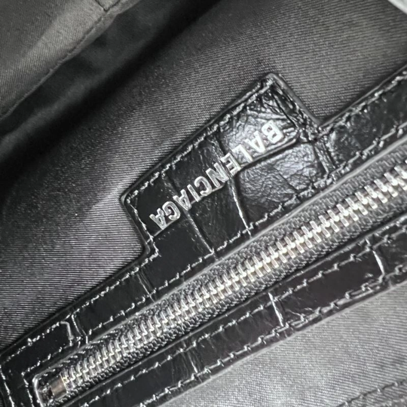 SoftTouch Balenciaga Le Cagole Large Black Crocodile Shoulder Bag with Diamonds 78798