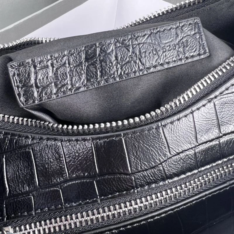 SoftTouch Balenciaga Le Cagole Large Black Crocodile Shoulder Bag with Diamonds 78798