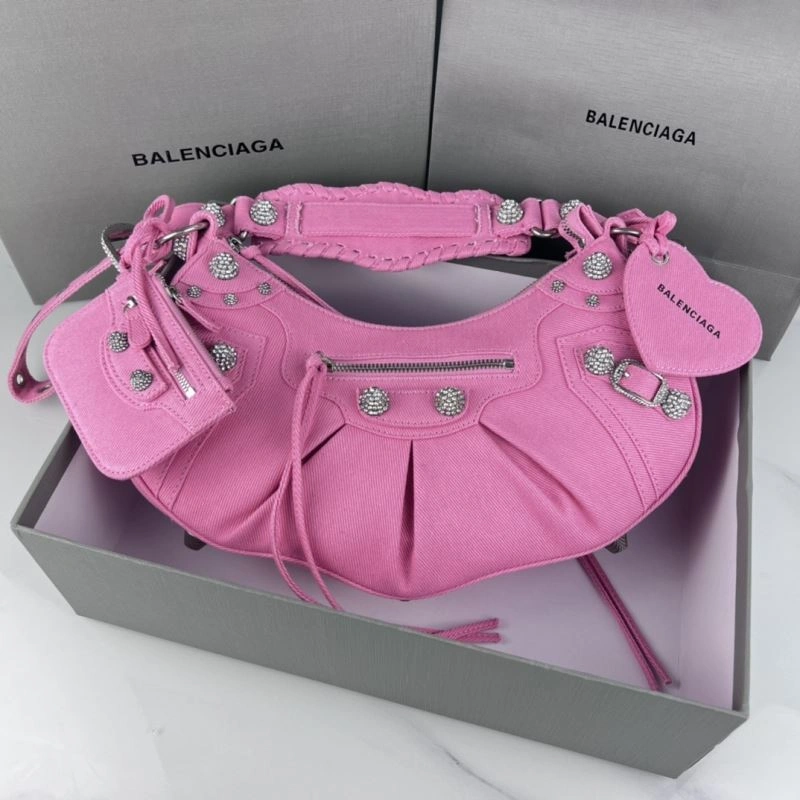 Balenciaga Le Cagole Large Rhinestone Pink Half-Moon Shoulder Bag UrbanChic 78811