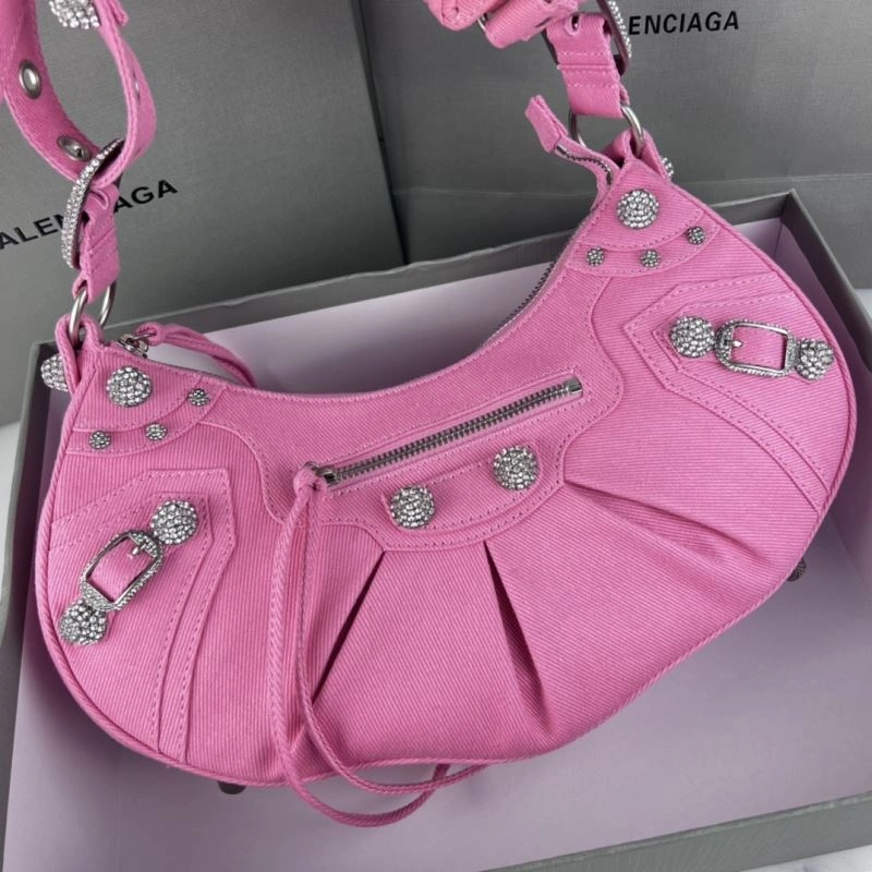 Balenciaga Le Cagole Large Rhinestone Pink Half-Moon Shoulder Bag UrbanChic 78811