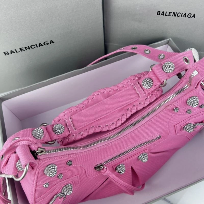 Balenciaga Le Cagole Large Rhinestone Pink Half-Moon Shoulder Bag UrbanChic 78811