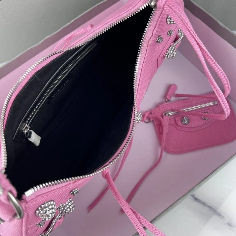 Balenciaga Le Cagole Large Rhinestone Pink Half-Moon Shoulder Bag UrbanChic 78811