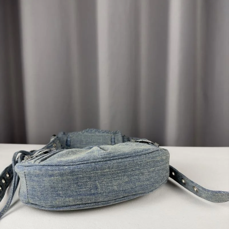 Effortless Balenciaga Le Cagole Light Blue Denim Half-Moon Crossbody Bag 38393