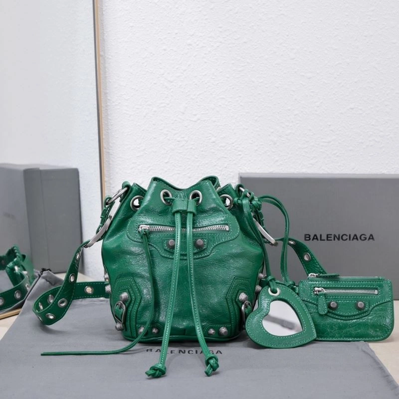 Balenciaga Le Cagole Luxe Lambskin Bucket Bag with Heart Mirror Refined 75352