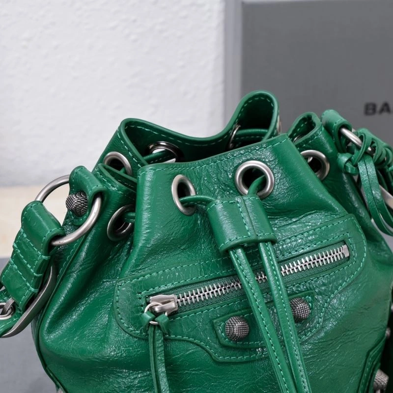 Balenciaga Le Cagole Luxe Lambskin Bucket Bag with Heart Mirror Refined 75352