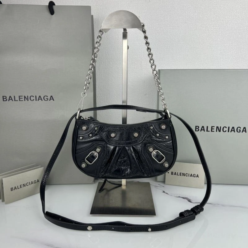 Balenciaga Le Cagole Mini Cracked Black with Silver Buckle Bag RelaxedFit 78826