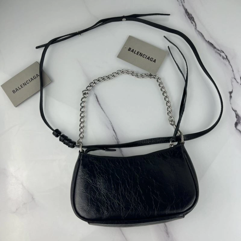 Balenciaga Le Cagole Mini Cracked Black with Silver Buckle Bag RelaxedFit 78826