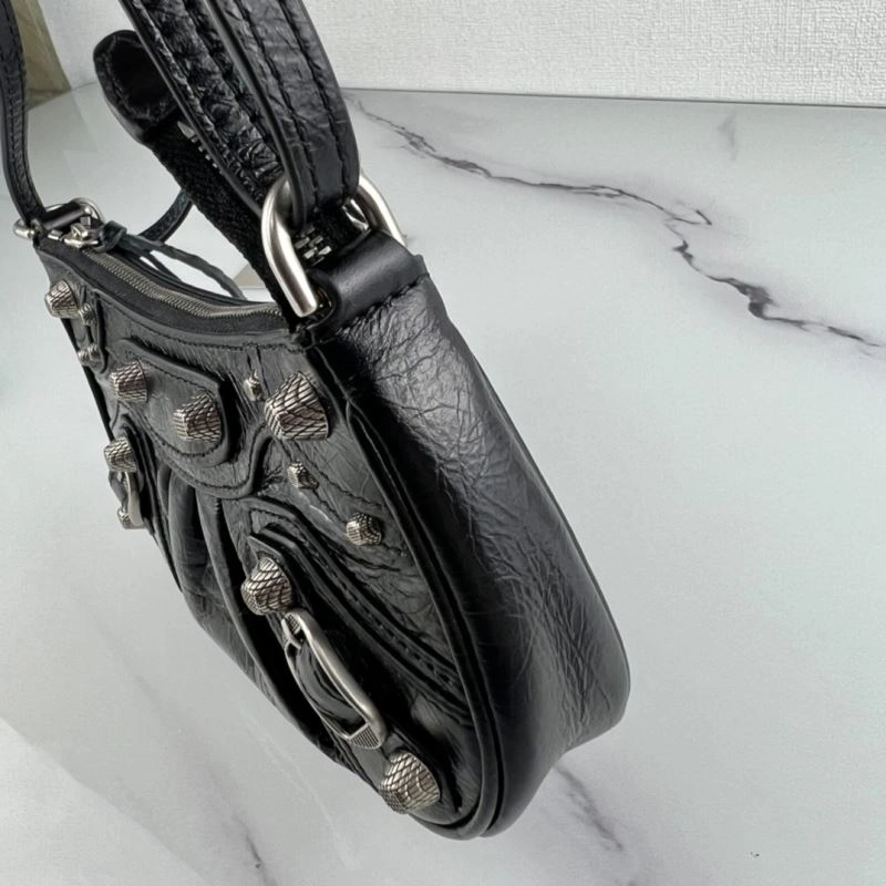 Balenciaga Le Cagole Mini Cracked Black with Silver Buckle Bag RelaxedFit 78826