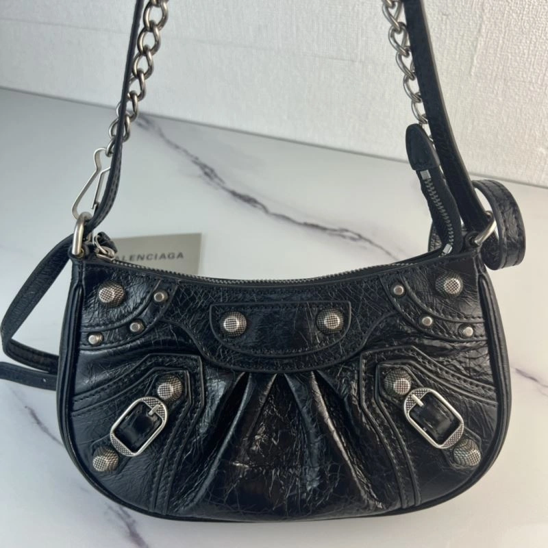Balenciaga Le Cagole Mini Cracked Black with Silver Buckle Bag RelaxedFit 78826