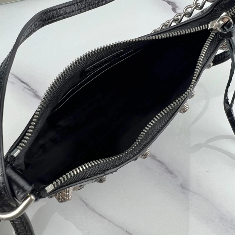 Balenciaga Le Cagole Mini Cracked Black with Silver Buckle Bag RelaxedFit 78826