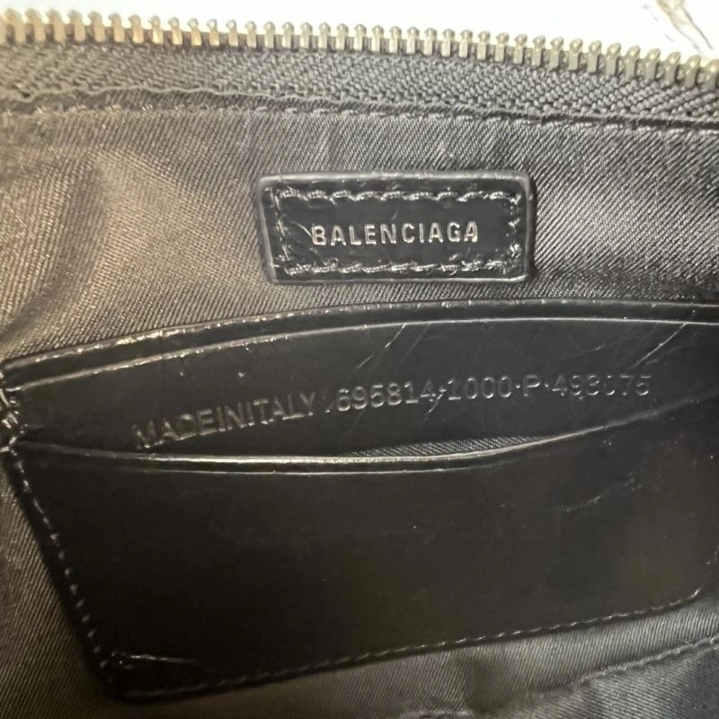 Balenciaga Le Cagole Mini Cracked Black with Silver Buckle Bag RelaxedFit 78826