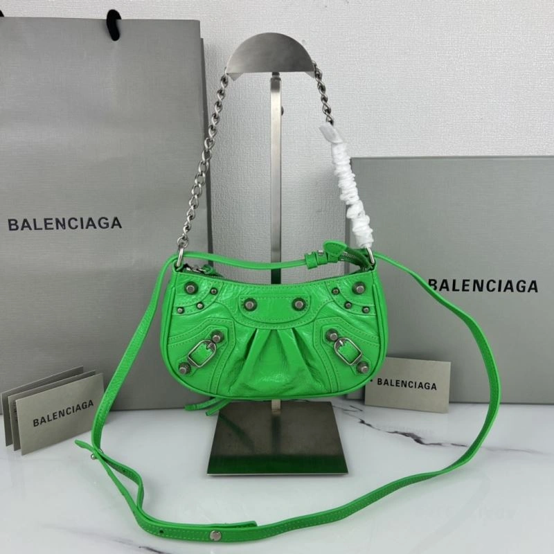 Balenciaga Le Cagole Mini Cracked Green Silver Buckle Bag Upgraded 78812