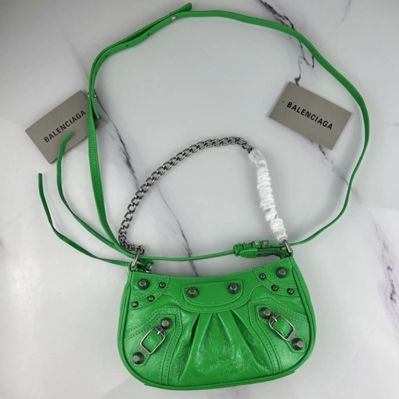 Balenciaga Le Cagole Mini Cracked Green Silver Buckle Bag Upgraded 78812