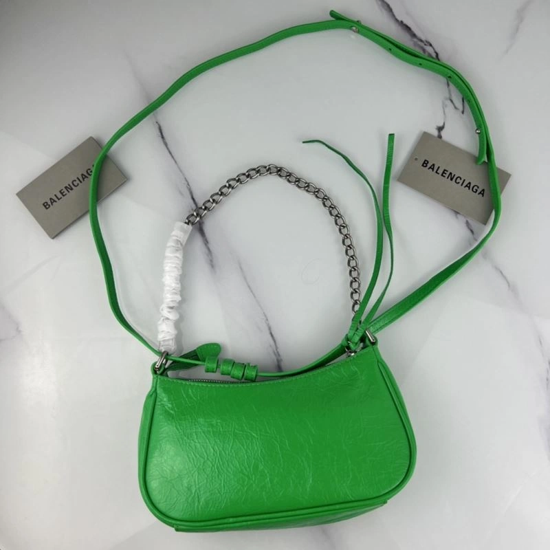 Balenciaga Le Cagole Mini Cracked Green Silver Buckle Bag Upgraded 78812