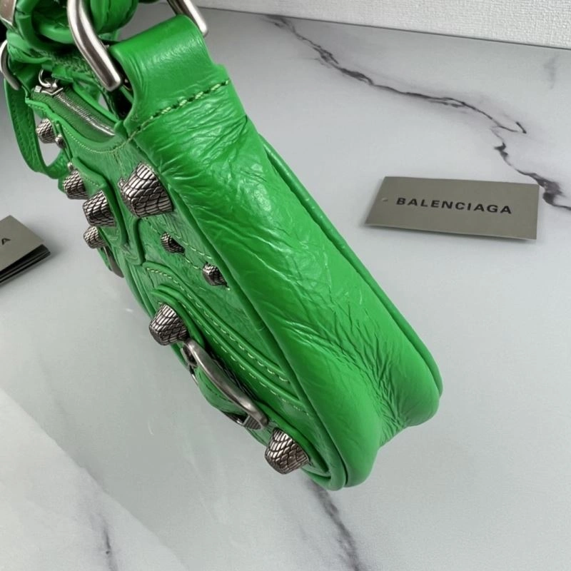 Balenciaga Le Cagole Mini Cracked Green Silver Buckle Bag Upgraded 78812