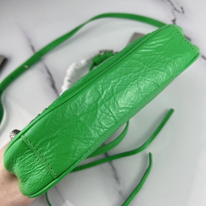 Balenciaga Le Cagole Mini Cracked Green Silver Buckle Bag Upgraded 78812