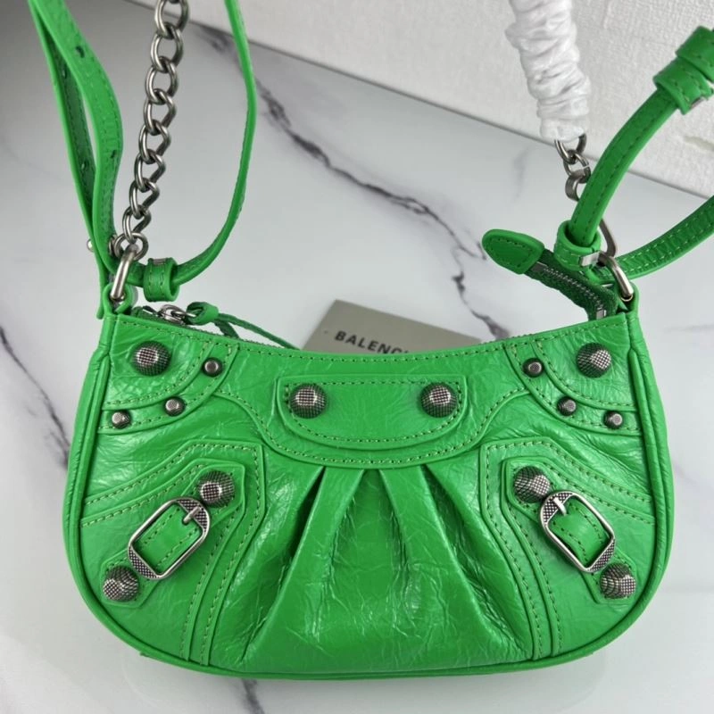 Balenciaga Le Cagole Mini Cracked Green Silver Buckle Bag Upgraded 78812
