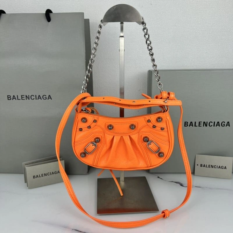 Balenciaga Le Cagole Mini Cracked Orange Handbag with Silver Buckle StreetReady 78805