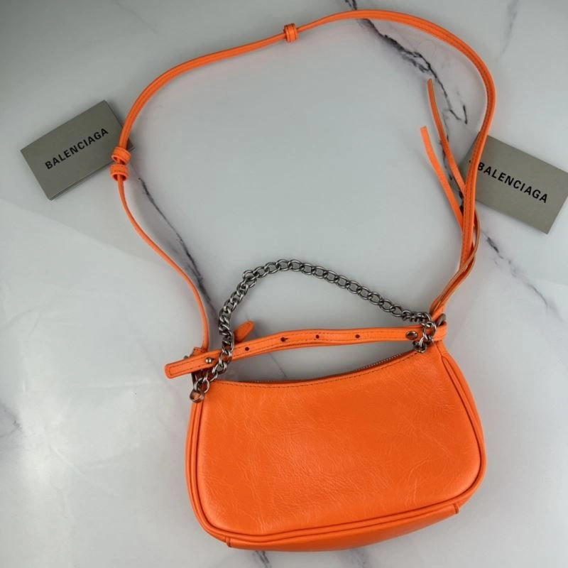 Balenciaga Le Cagole Mini Cracked Orange Handbag with Silver Buckle StreetReady 78805