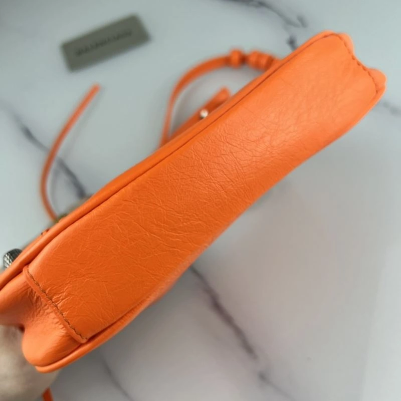 Balenciaga Le Cagole Mini Cracked Orange Handbag with Silver Buckle StreetReady 78805