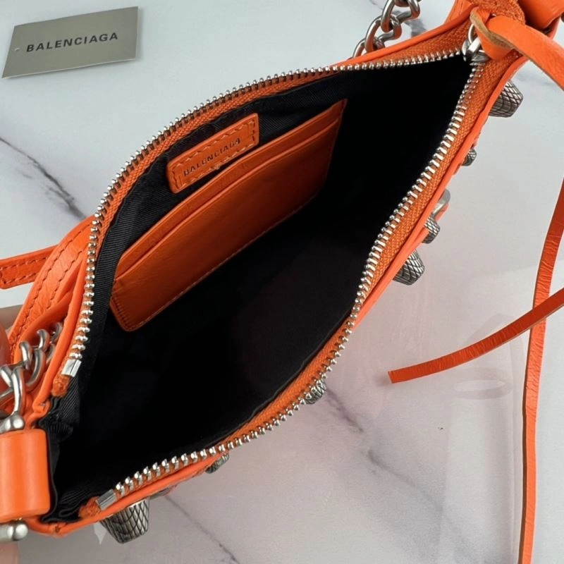 Balenciaga Le Cagole Mini Cracked Orange Handbag with Silver Buckle StreetReady 78805