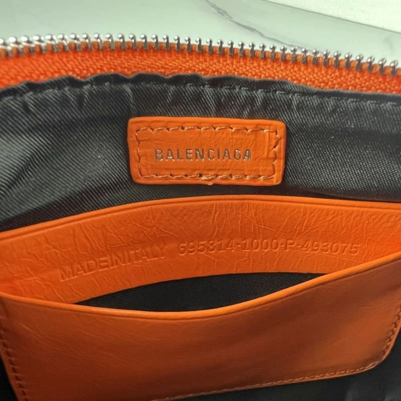 Balenciaga Le Cagole Mini Cracked Orange Handbag with Silver Buckle StreetReady 78805