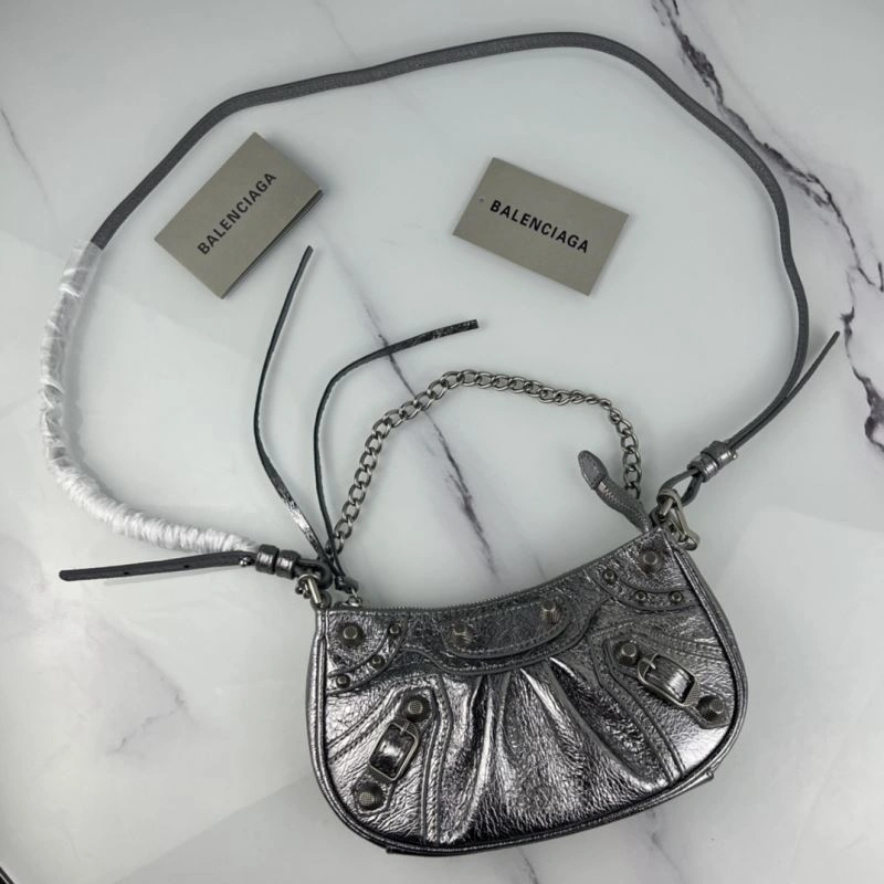 Supportive Balenciaga Le Cagole Mini Cracked Silver Bag with Silver Buckle 78814