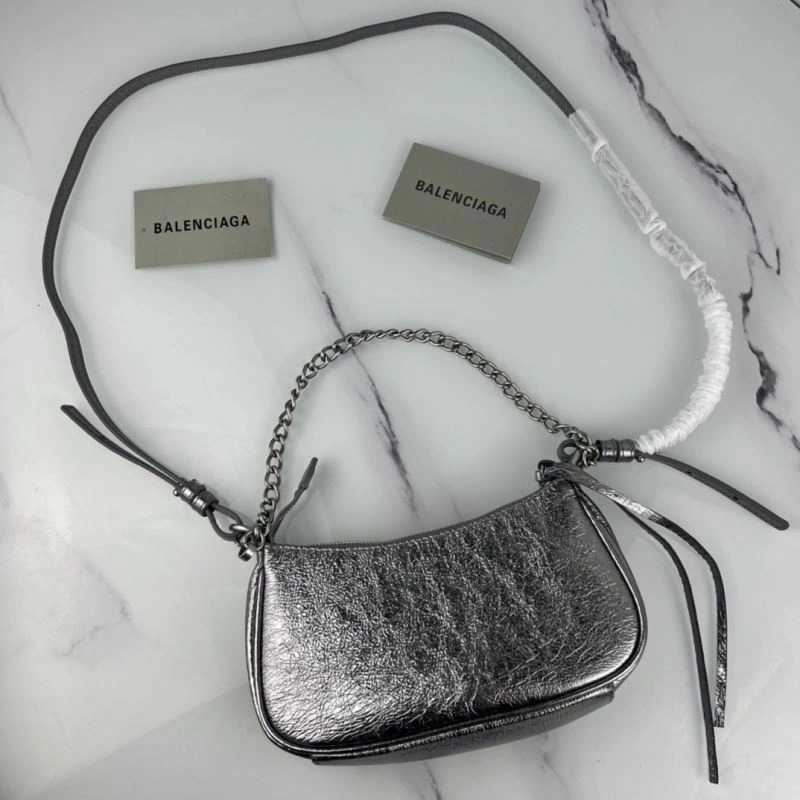 Supportive Balenciaga Le Cagole Mini Cracked Silver Bag with Silver Buckle 78814