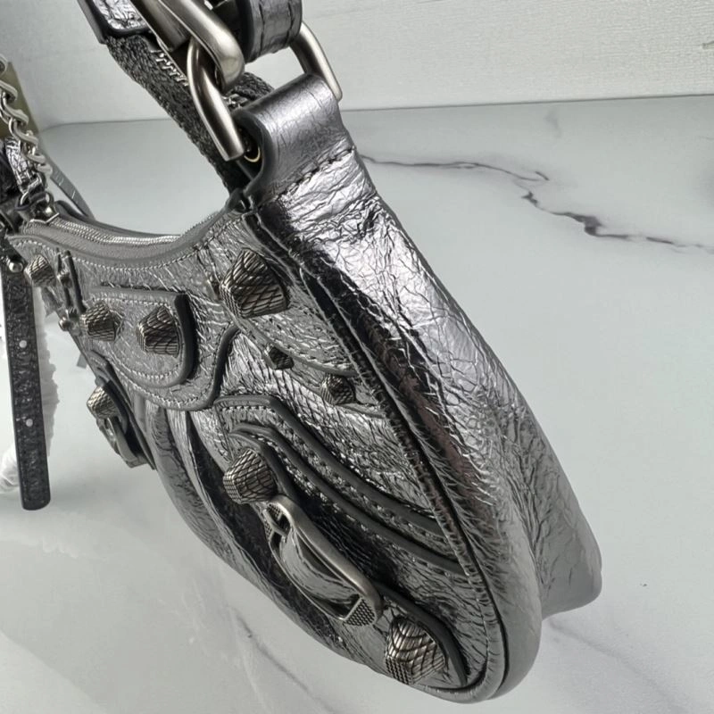 Supportive Balenciaga Le Cagole Mini Cracked Silver Bag with Silver Buckle 78814
