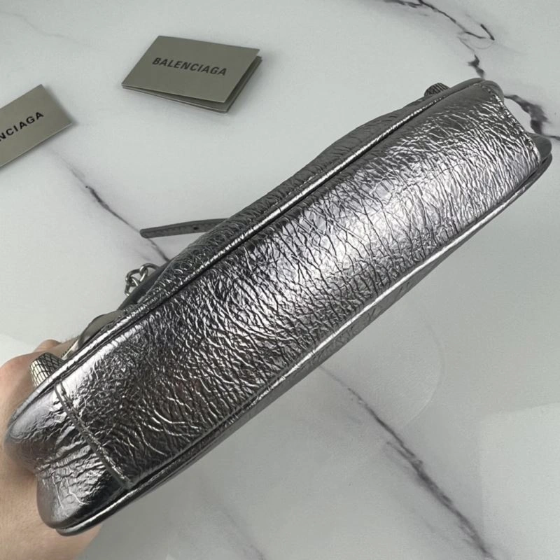 Supportive Balenciaga Le Cagole Mini Cracked Silver Bag with Silver Buckle 78814