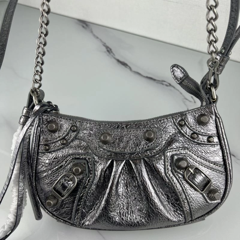 Supportive Balenciaga Le Cagole Mini Cracked Silver Bag with Silver Buckle 78814