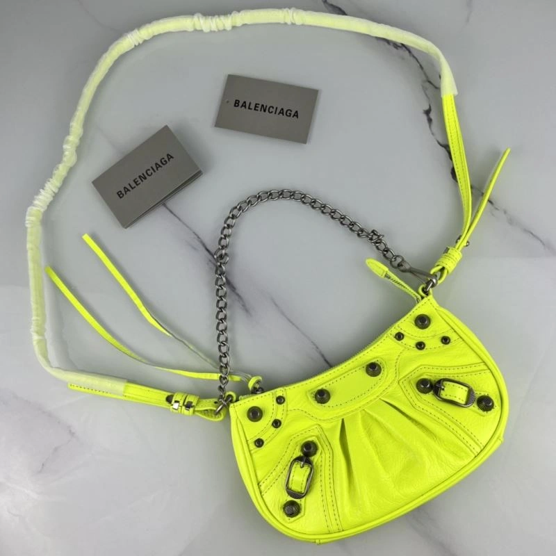 Balenciaga Le Cagole Mini Crackle Fluorescent Yellow Shoulder Bag Refined 78808