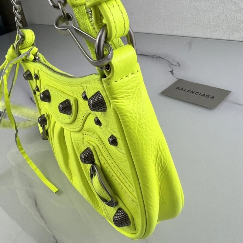 Balenciaga Le Cagole Mini Crackle Fluorescent Yellow Shoulder Bag Refined 78808