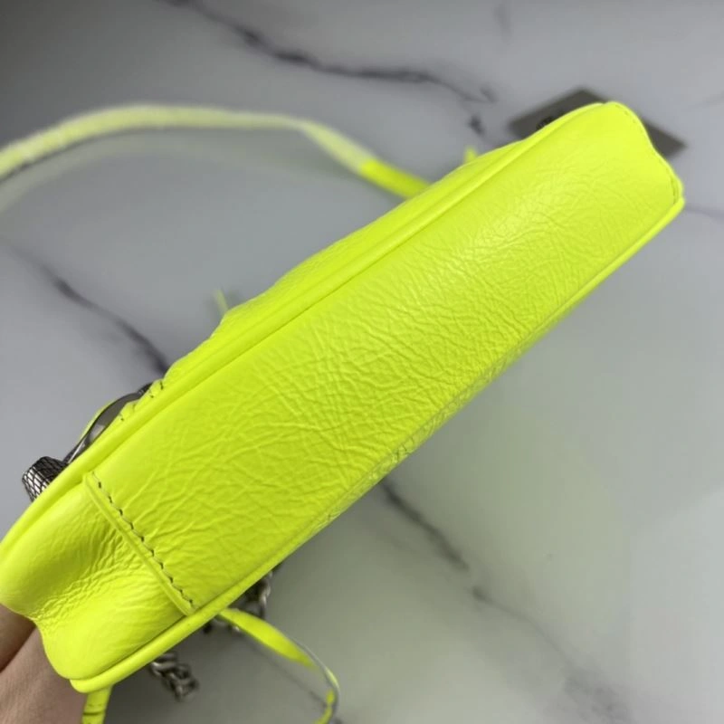 Balenciaga Le Cagole Mini Crackle Fluorescent Yellow Shoulder Bag Refined 78808
