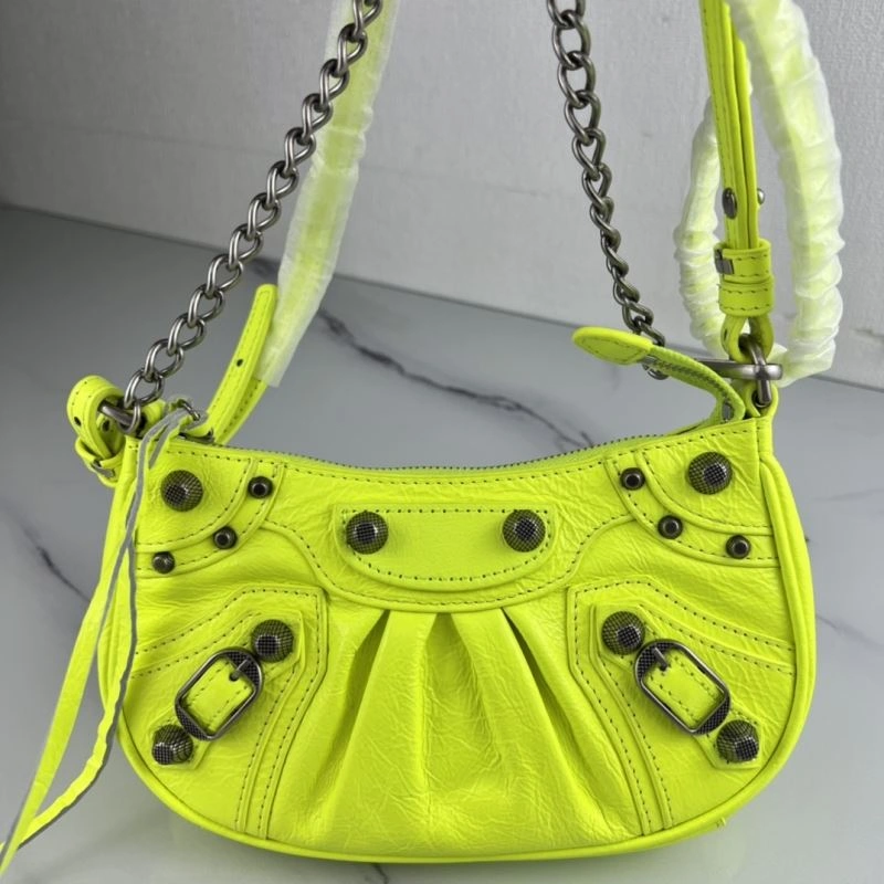 Balenciaga Le Cagole Mini Crackle Fluorescent Yellow Shoulder Bag Refined 78808