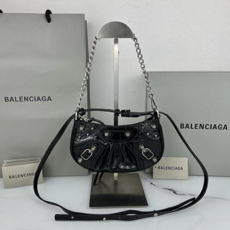 Stylish Balenciaga Le Cagole Mini Crocodile Pattern Bag with Silver Buckle 78809