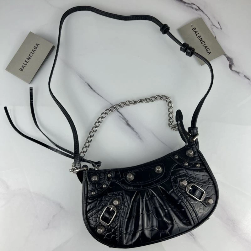 Stylish Balenciaga Le Cagole Mini Crocodile Pattern Bag with Silver Buckle 78809