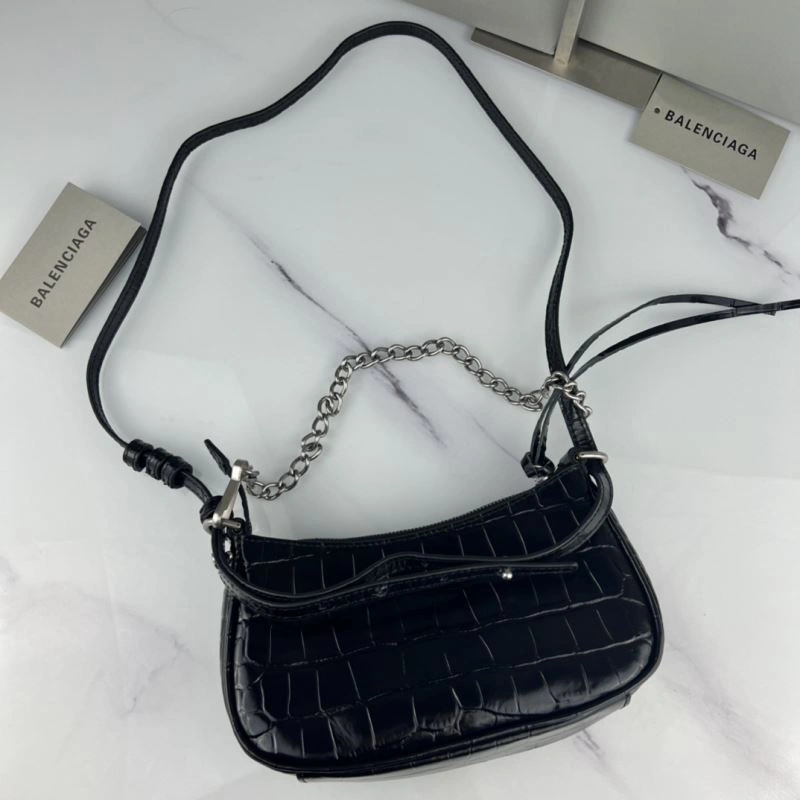 Stylish Balenciaga Le Cagole Mini Crocodile Pattern Bag with Silver Buckle 78809
