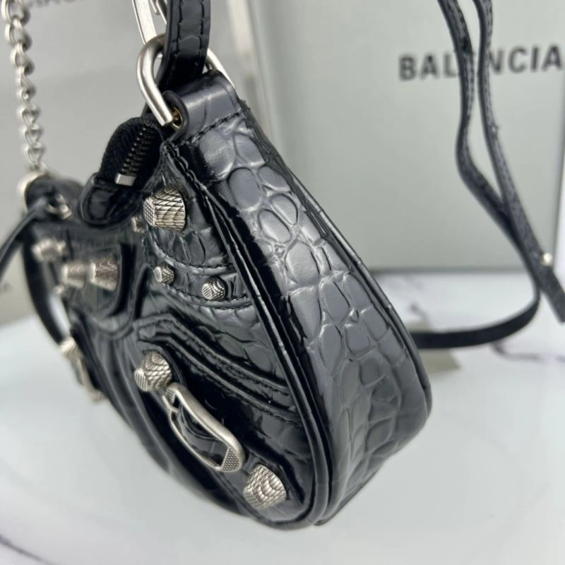Stylish Balenciaga Le Cagole Mini Crocodile Pattern Bag with Silver Buckle 78809