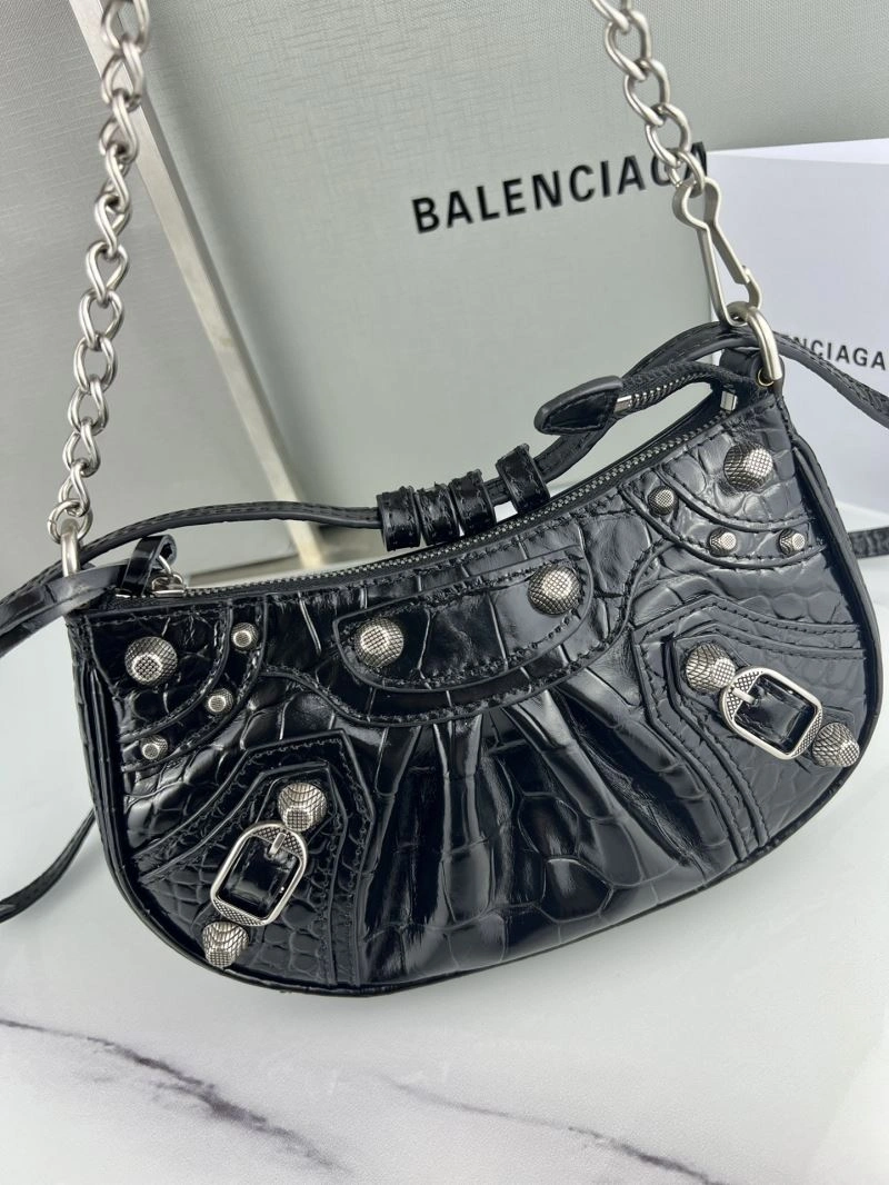 Stylish Balenciaga Le Cagole Mini Crocodile Pattern Bag with Silver Buckle 78809