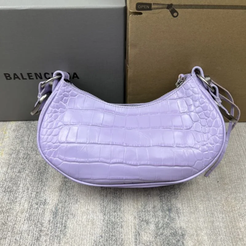 Durable Balenciaga Le Cagole Mini Dumpling Bag in Purple Crocodile 38370