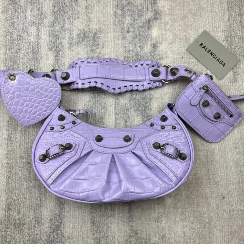 Durable Balenciaga Le Cagole Mini Dumpling Bag in Purple Crocodile 38370
