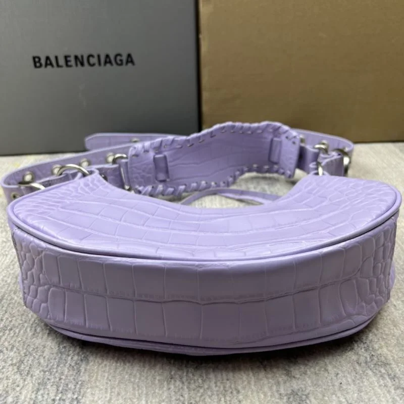 Durable Balenciaga Le Cagole Mini Dumpling Bag in Purple Crocodile 38370