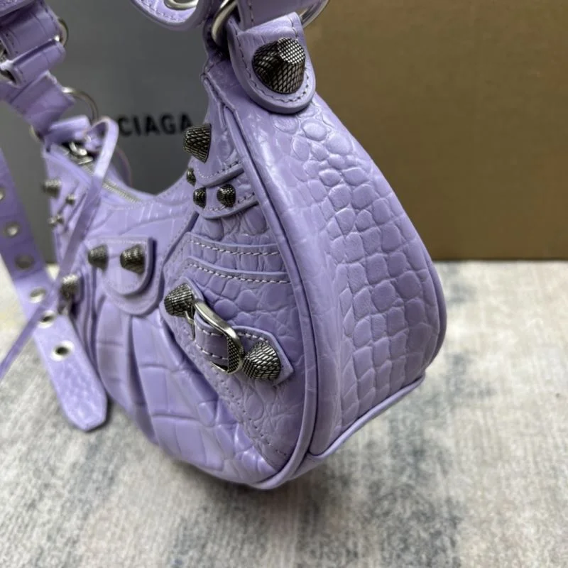 Durable Balenciaga Le Cagole Mini Dumpling Bag in Purple Crocodile 38370