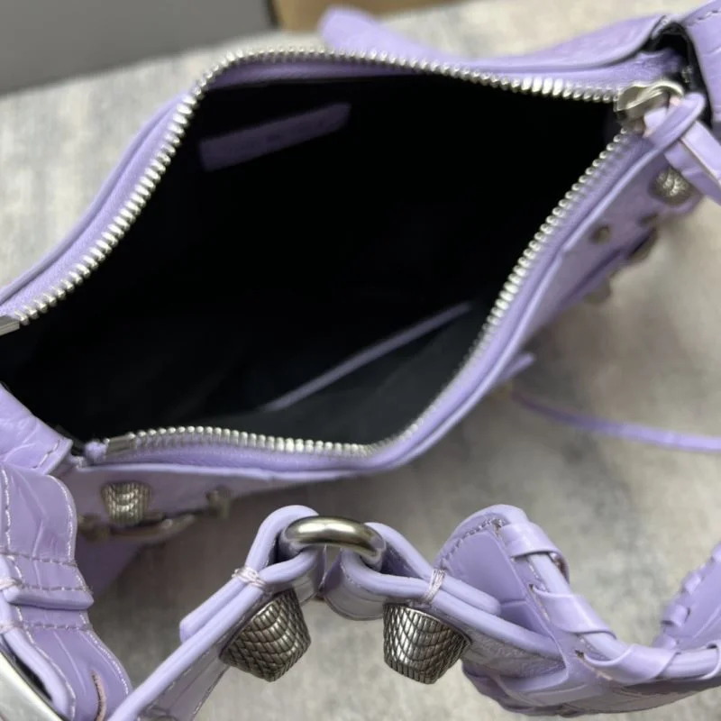 Durable Balenciaga Le Cagole Mini Dumpling Bag in Purple Crocodile 38370