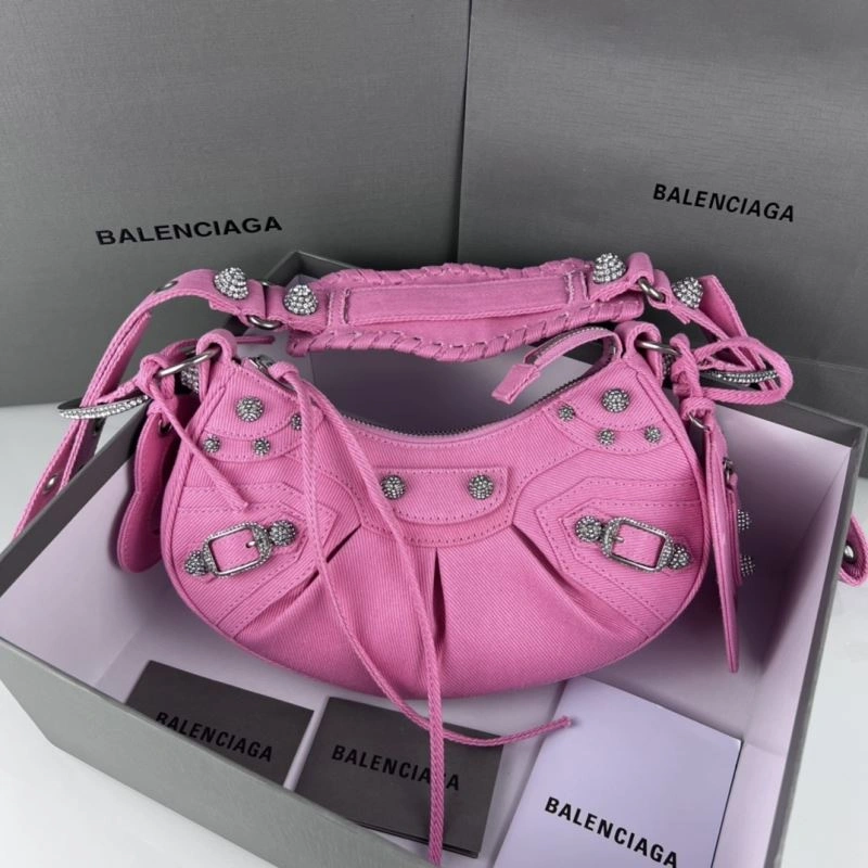 EasyCare Balenciaga Le Cagole Mini Rhinestone Denim Half-Moon Bag 78807