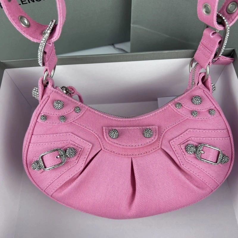 EasyCare Balenciaga Le Cagole Mini Rhinestone Denim Half-Moon Bag 78807