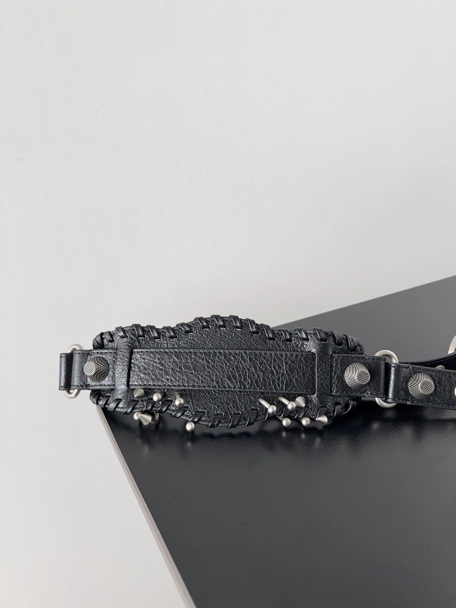 Balenciaga Le Cagole Perforated Stud Half-Moon Handbag with Adjustable Strap SmoothTexture 64707